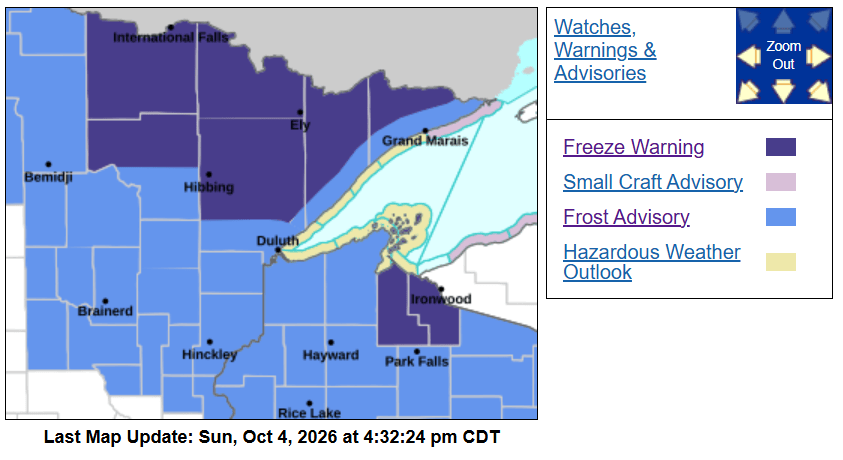 Freeze warning and frost advisory
