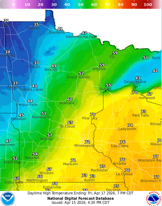 Forecast high temperatures Friday