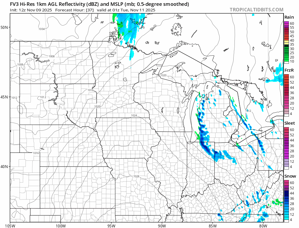 Forecast precipitation Monday 7 p.m. to 4 a.m. Tuesday