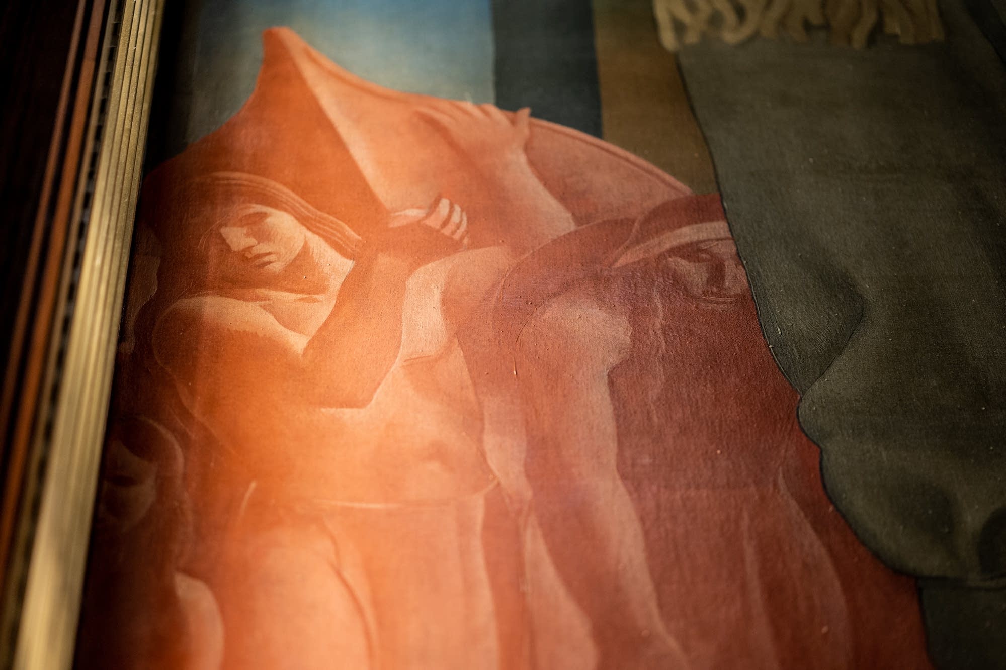 Native Americans depicted in a mural.