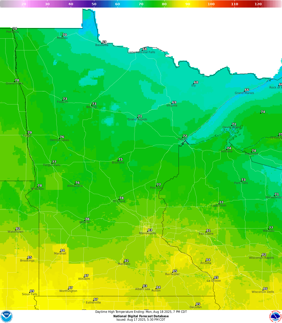 Highs for Monday
