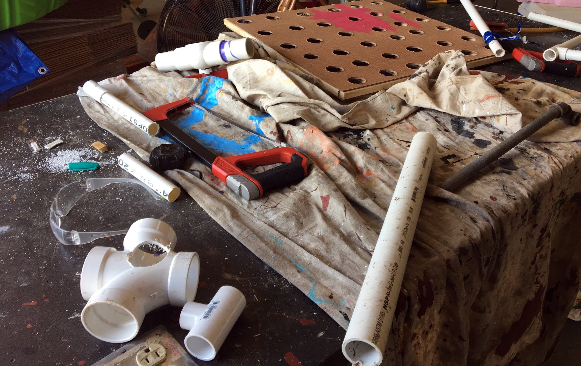 Tools and projects are left at the playground after the play session.