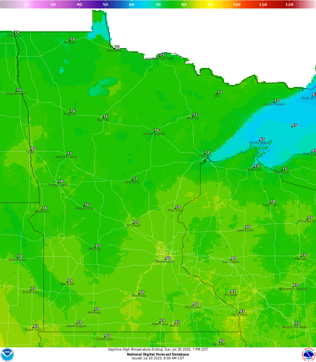 Highs for Sunday