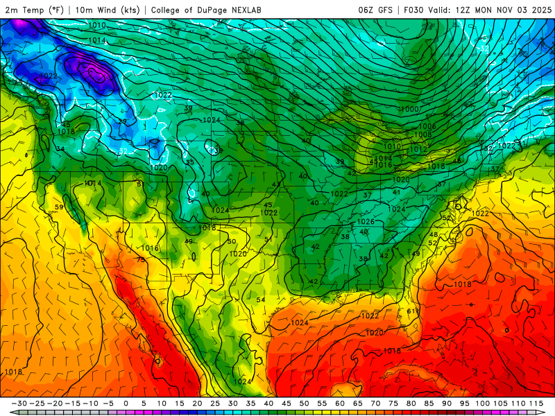 Temperatures Monday through Friday