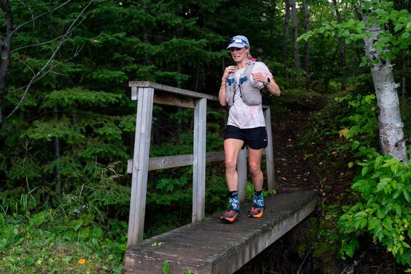 A woman runs