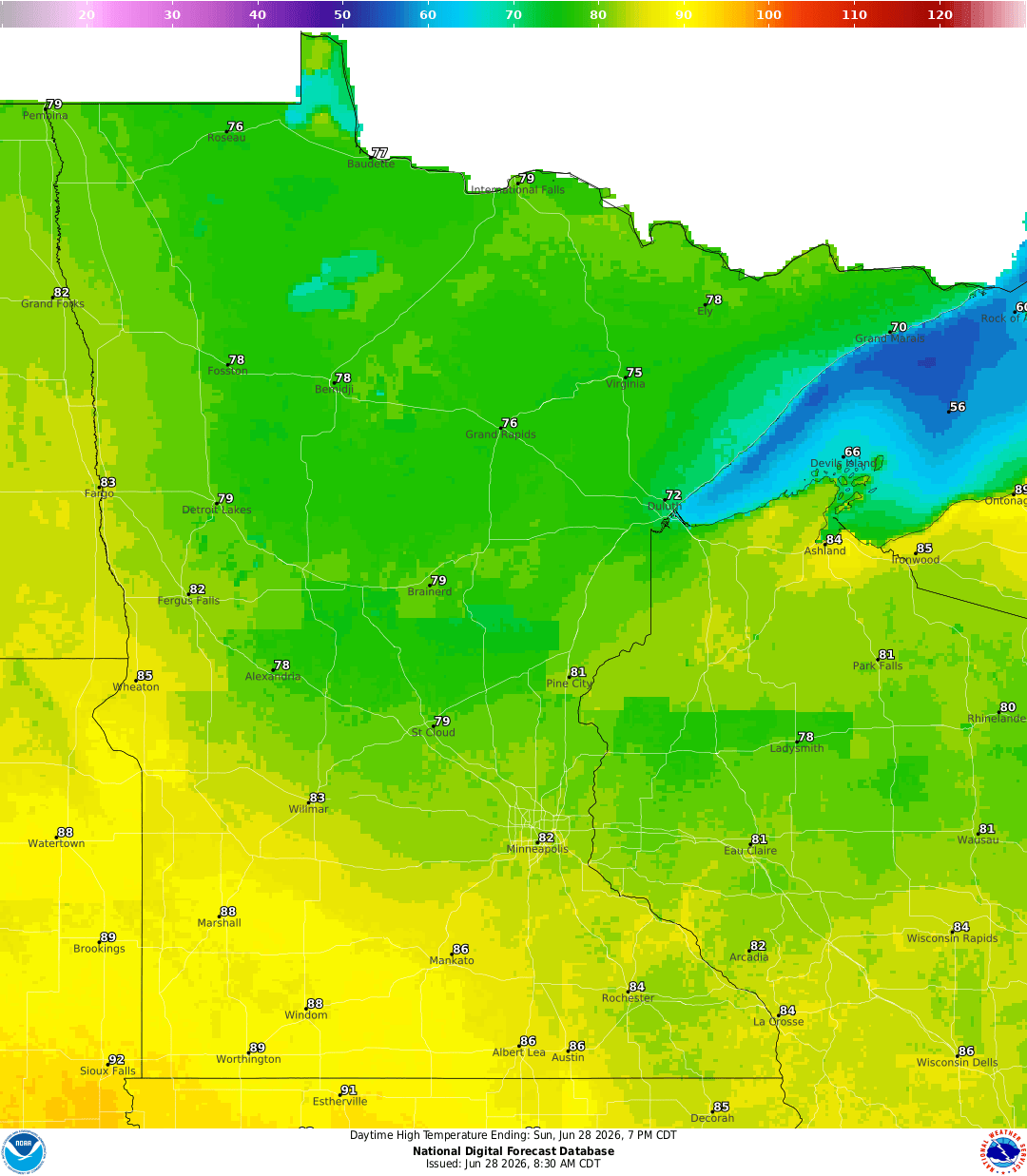 Highs for Sunday