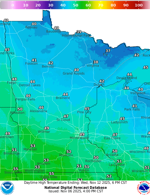 Forecast high temperatures Wednesday