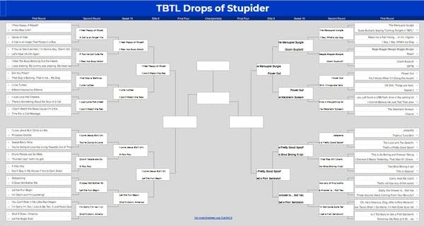 Drops of Stupider bracket updated to show remaining 8 contestants