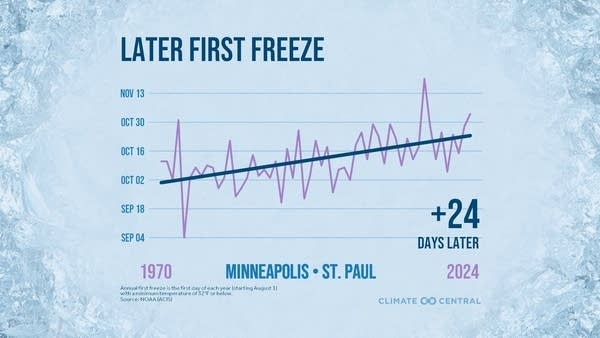 First freeze dates delayed by nearly a month over 5 decades
