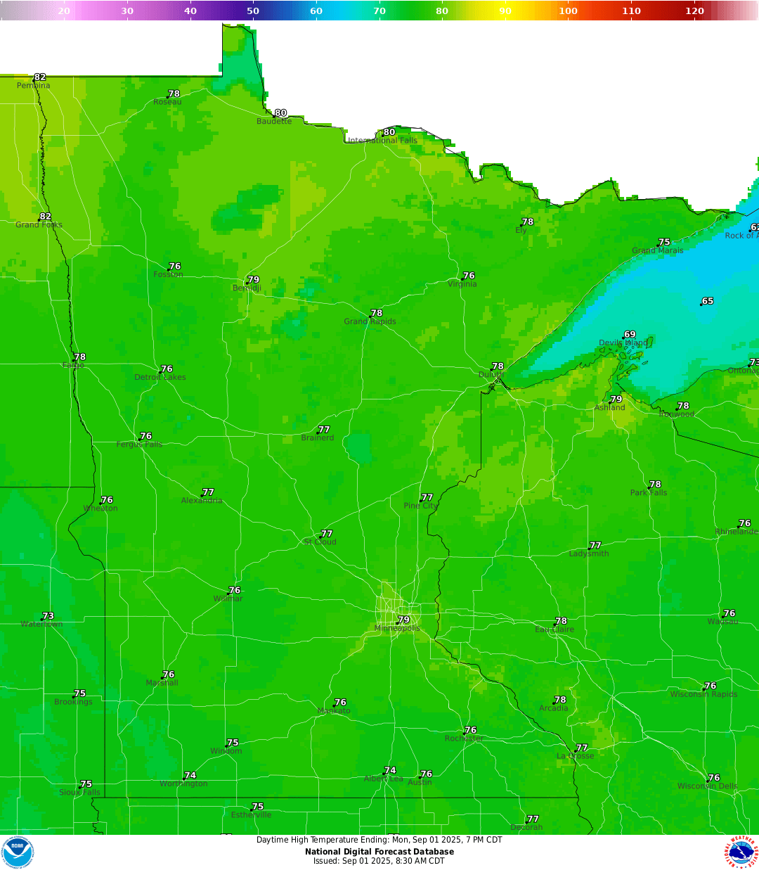 Highs for Monday