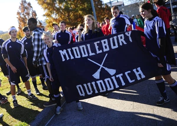 American students prepare to play Quidditch