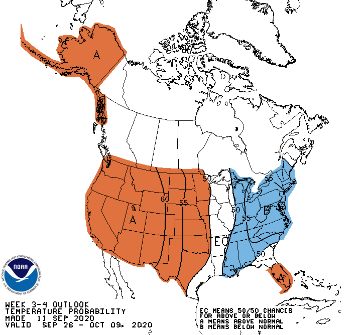 NOAA week 3 and 4 temperature outlook