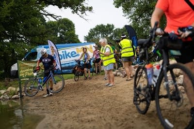Cyclists on a beach