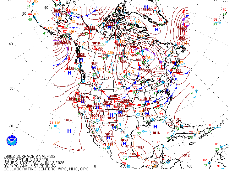 Surface analysis Saturday 4 a.m. 