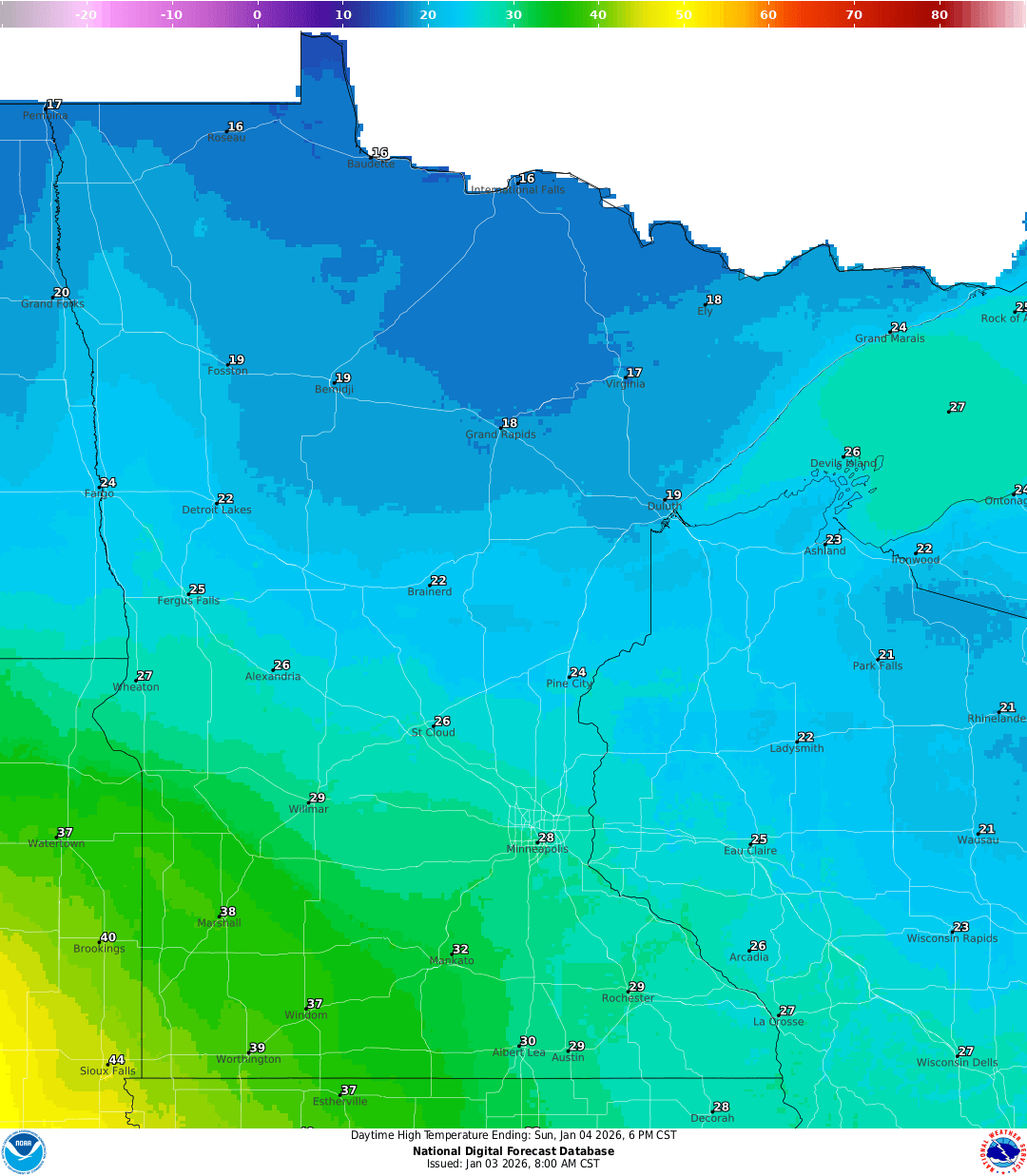 Highs for Sunday