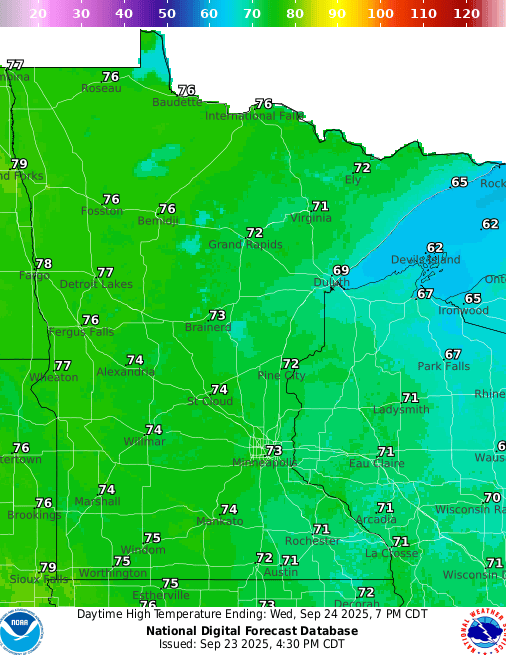 Forecast high temperatures Wednesday