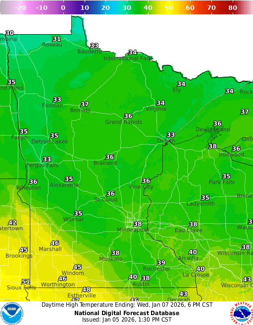 Forecast high temperatures Wednesday