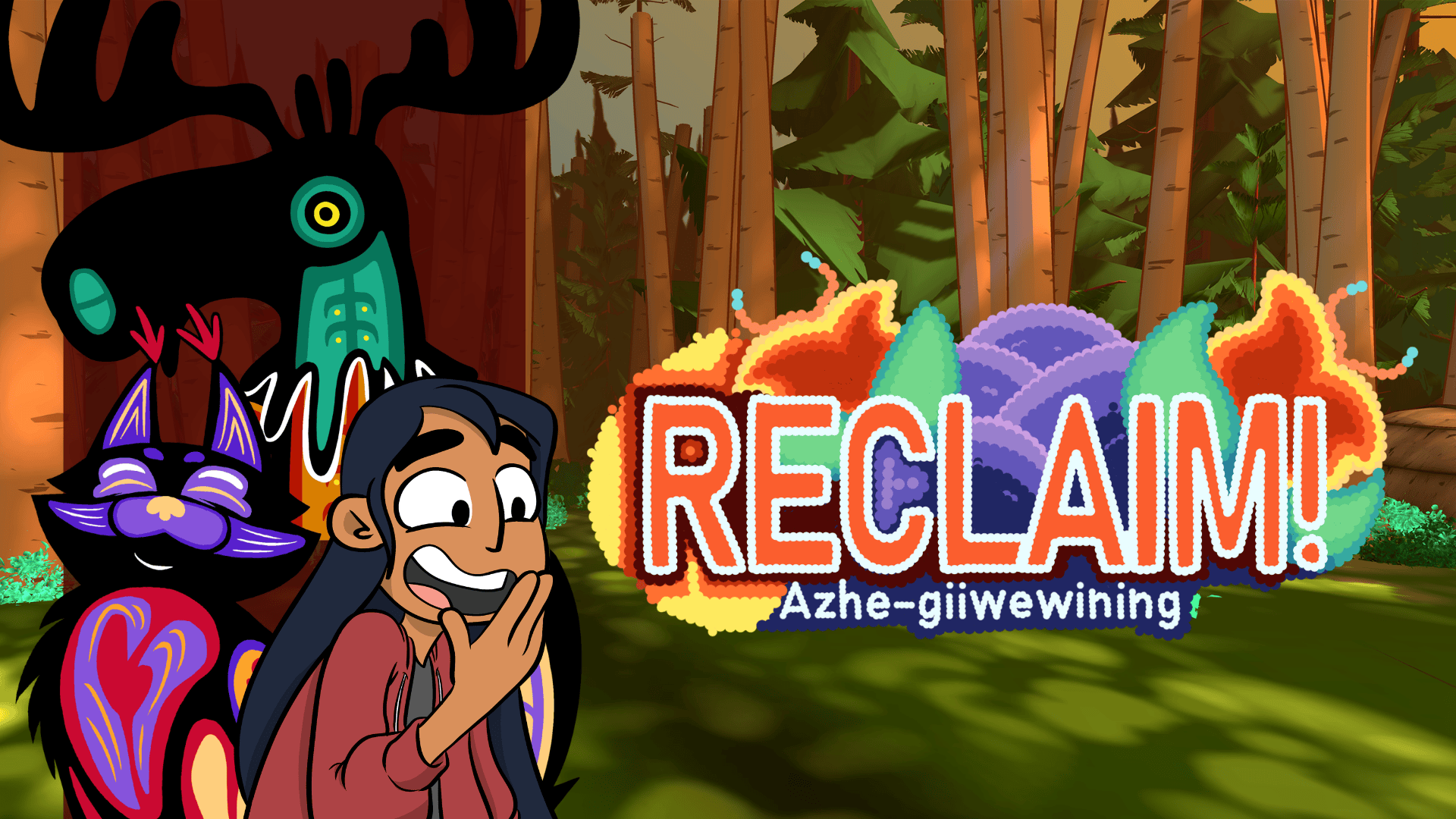 A title graphic for the adventure game "Reclaim! Azhe-giiwewining."