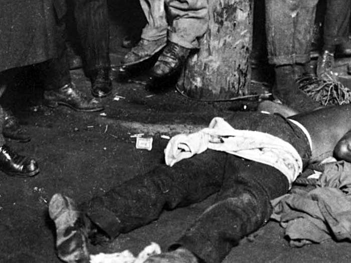 Detail of the Duluth lynching from the postcard, June, 1920.