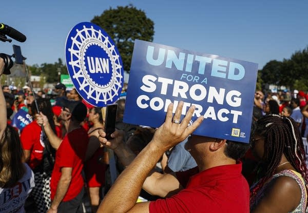 DETROIT, MICHIGAN - SEPTEMBER 4: United Auto Workers members and others gather for a rally after marching in the Detroit Labor Day Parade on September 4, 2023 in Detroit, Michigan. The theme of this year's Parade is, "Labor United Stronger Than Ever!". The UAW is currently in contract negotiations with the Big Three automakers Ford, General Motors, and Stellantis, and the current UAW contract expires September 14th. 