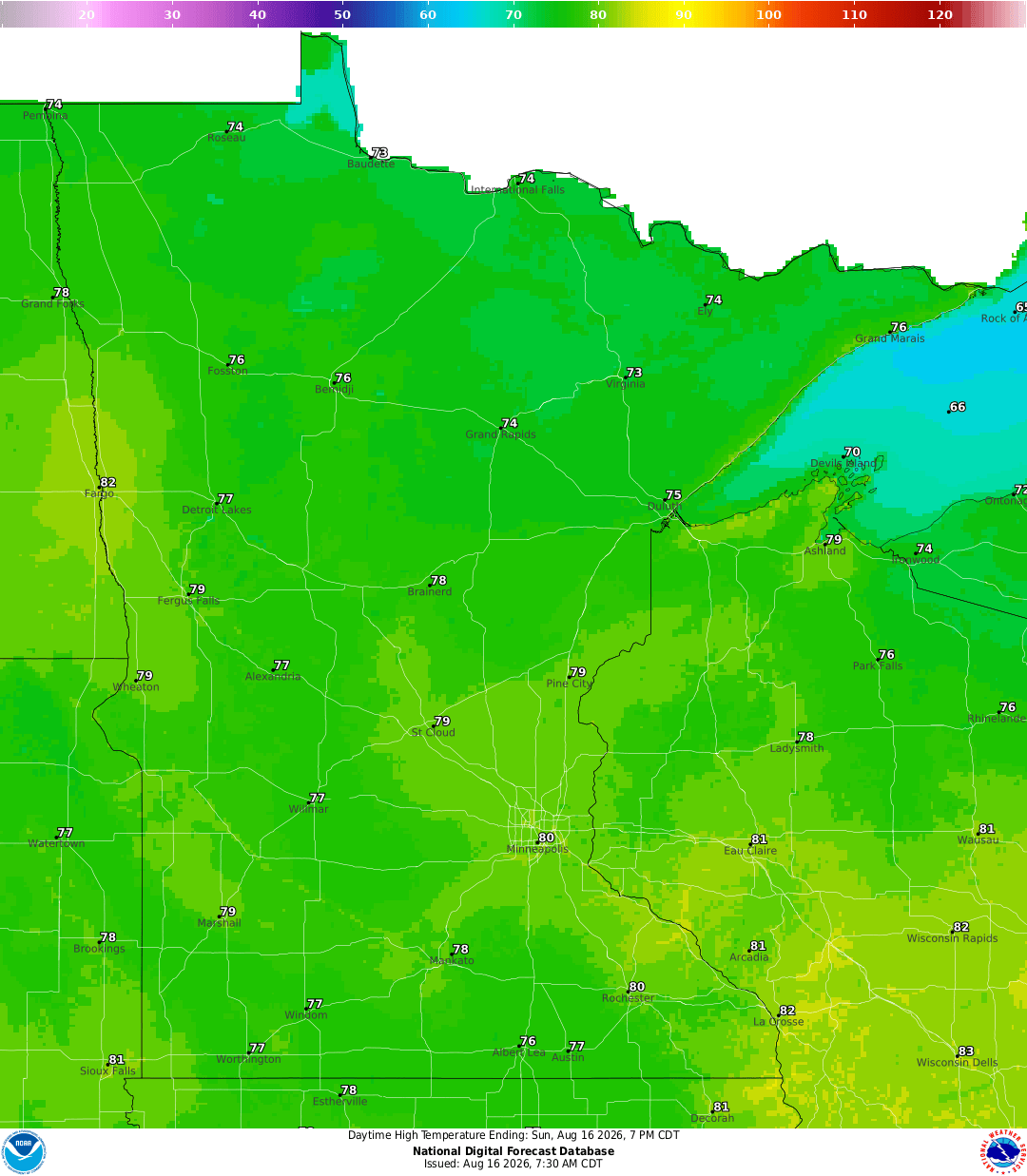 Highs for Sunday