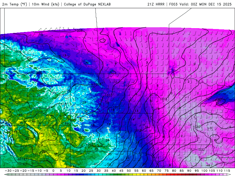 Temperatures Sunday 6 p.m. to Monday 6 a.m.