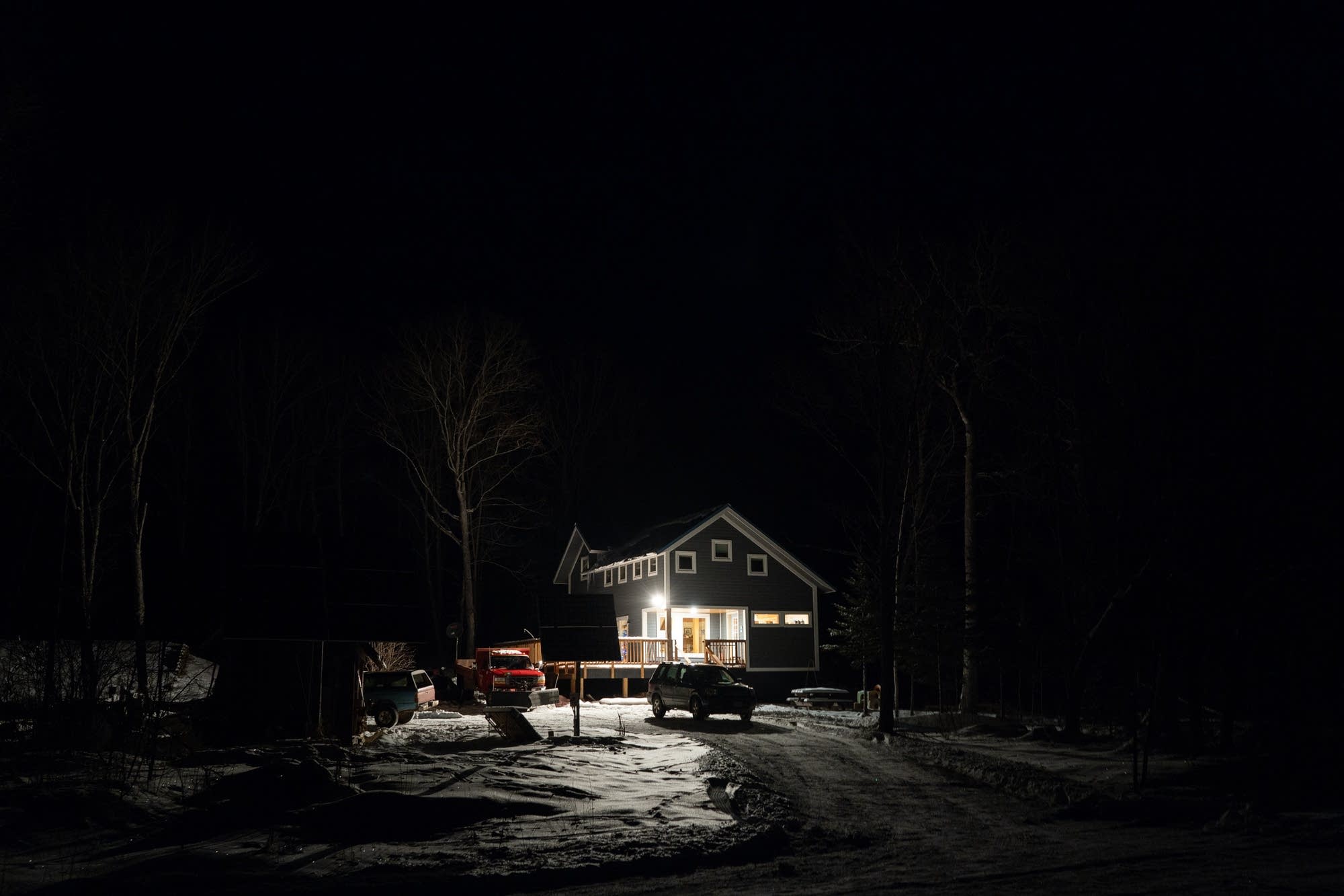 The Ibrahim familys home sits in the dark outside Grand Marais