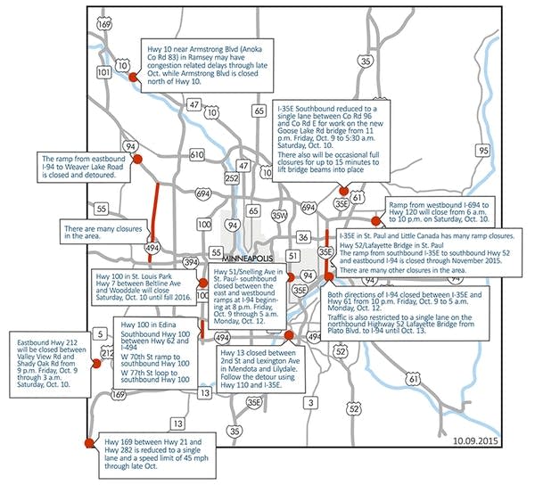 The weekend's road closures.