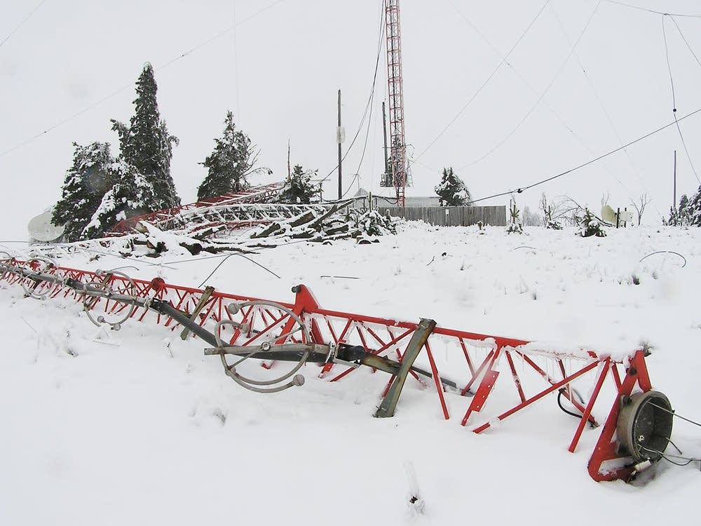 Toppled radio tower