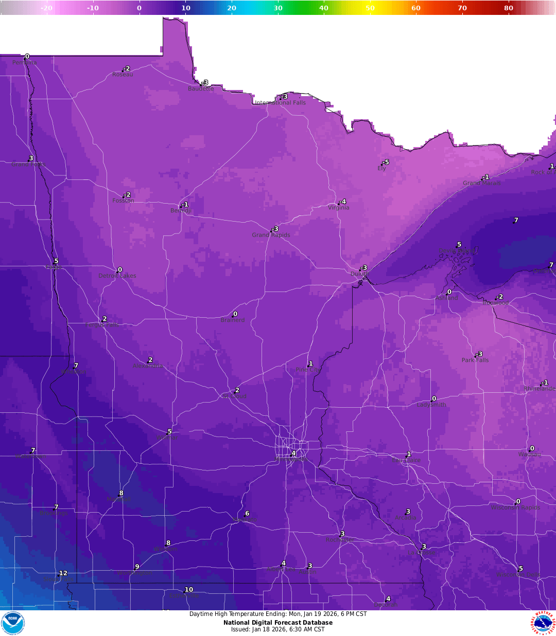 Highs for Monday