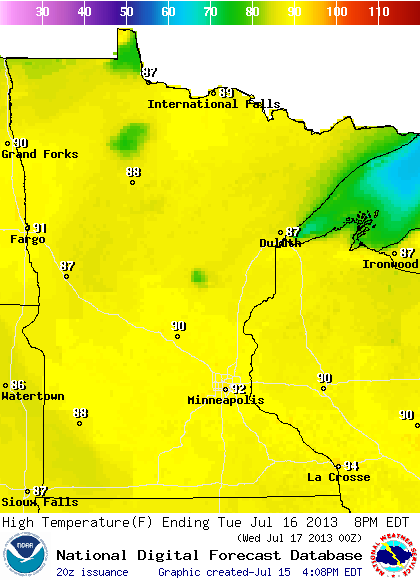 Tuesday maximum temperatures