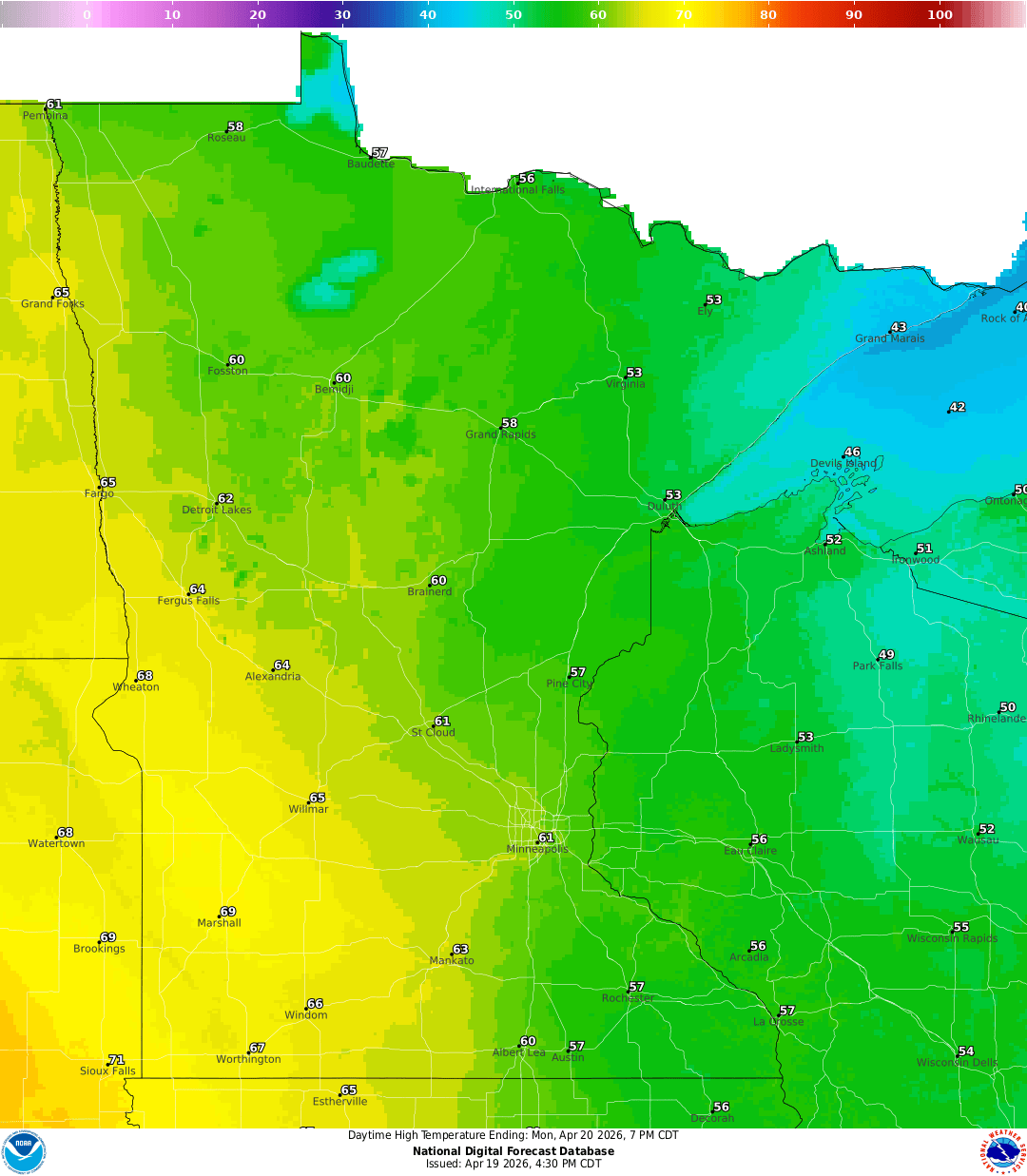 Highs for Monday