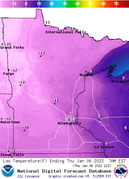 Forecast minimum temps Thursday
