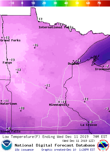 Low Temperature forecast Wednesday morning