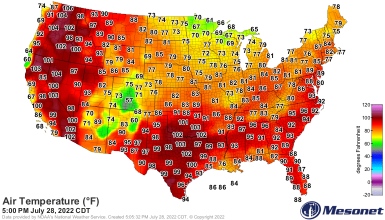Temperatures Thursday afternoon