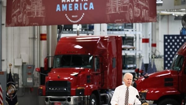 President Biden speaks at a Mack Truck manufacturing plant