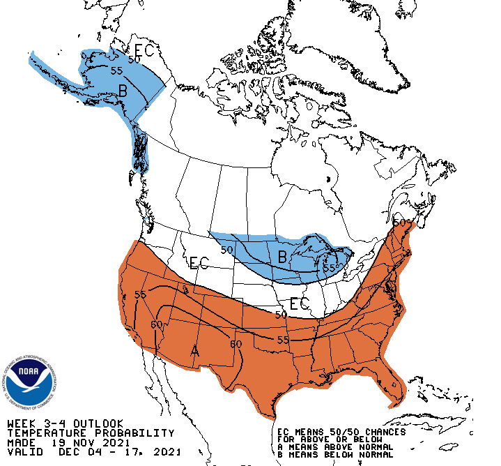 NOAA week 3 and 4 temperature outlook