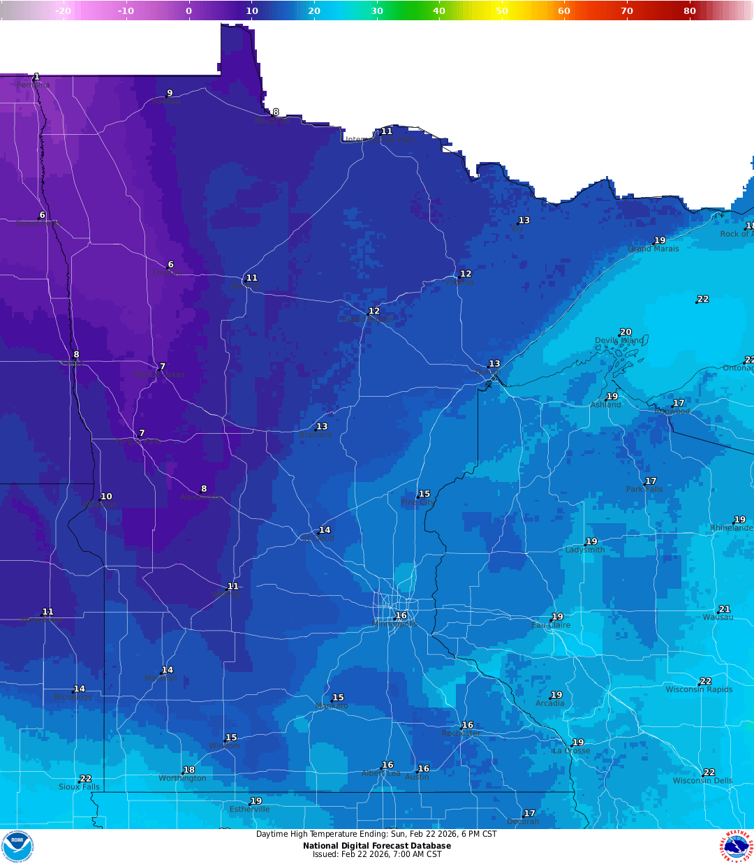 Highs for Sunday