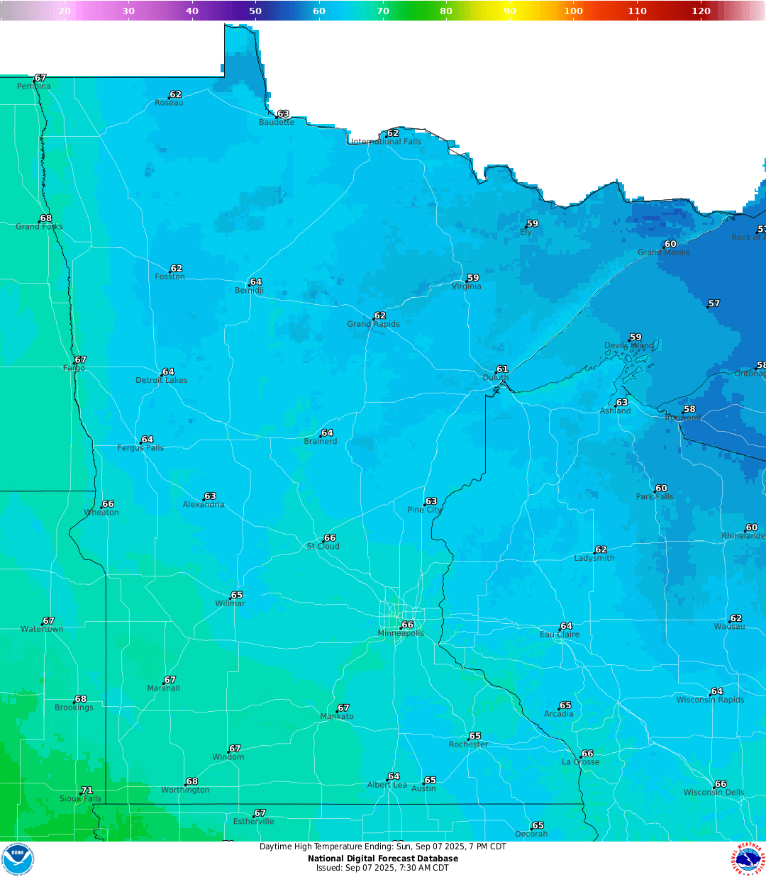 Highs for Sunday