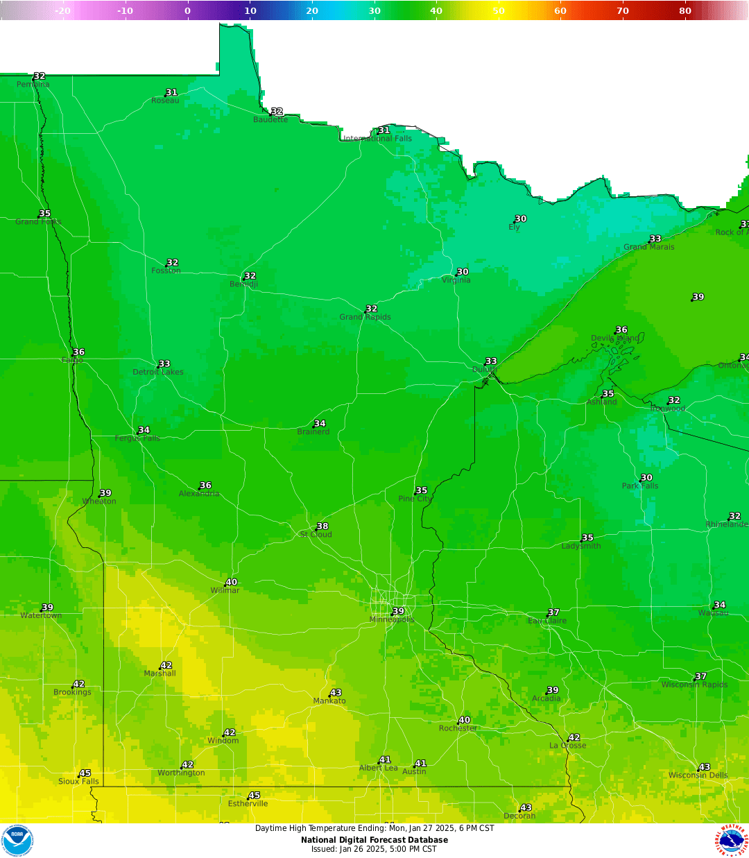 Highs for Monday