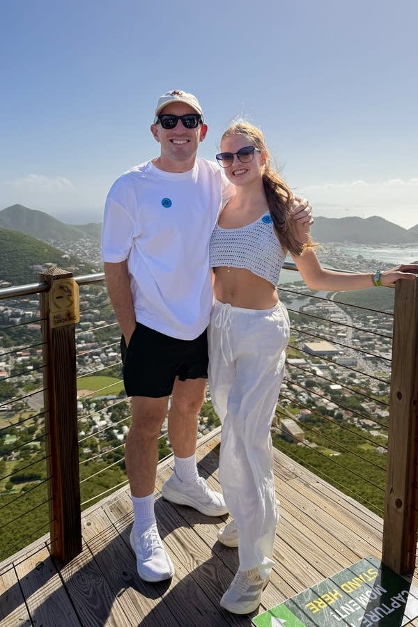 Bryan James Henderson and his girlfriend, Jaidyn Lenz, who is also a cruise ship entertainer, in St. Maarten in December, 2025.