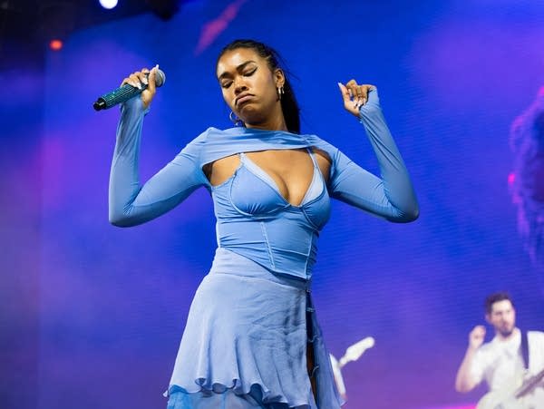 Singer Amber Mark performs on the Mojave Stage during Week 2, Day 2 of the 2022 Coachella Valley Music and Arts Festival on April 23, 2022 in Indio, California. 