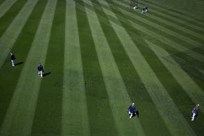 Twins players warmed up.