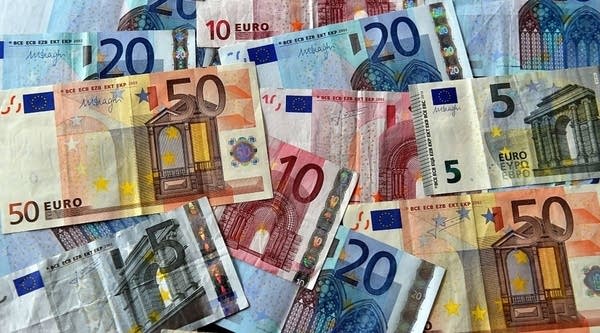 A view of euro banknotes.