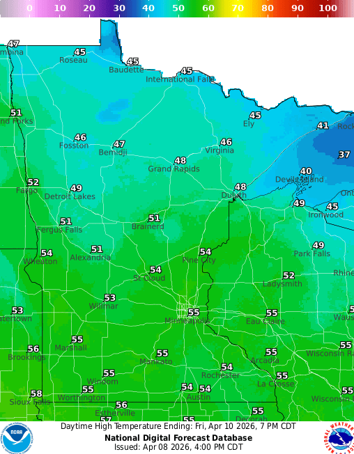 Forecast high temperatures Friday