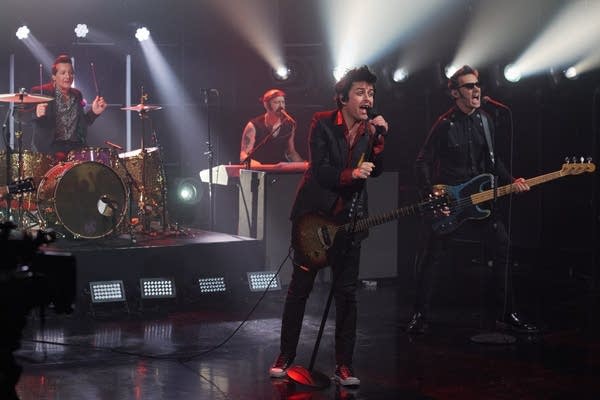 Green Day perform on 'The Late Late Show with James Corden' on CBS on Monday, Feb. 10, 2020.
