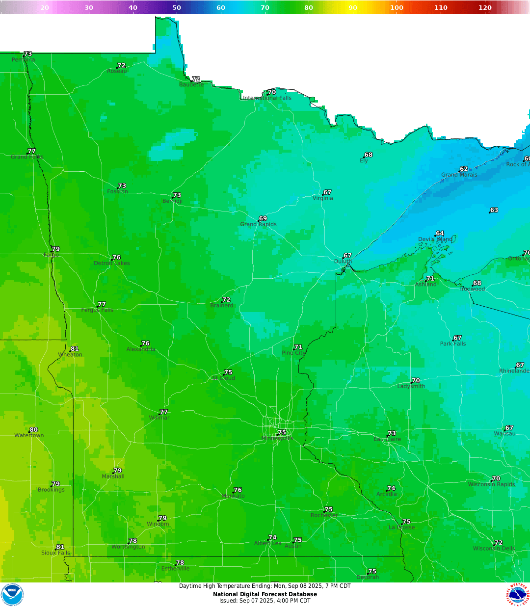 Highs for Monday