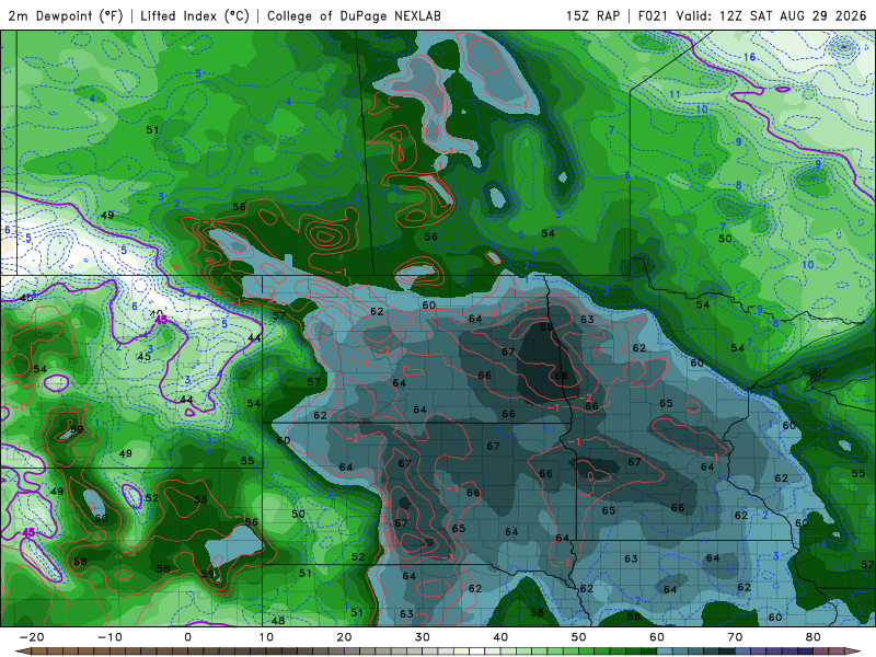 Dew points Saturday 7 a.m. to 7 p.m.