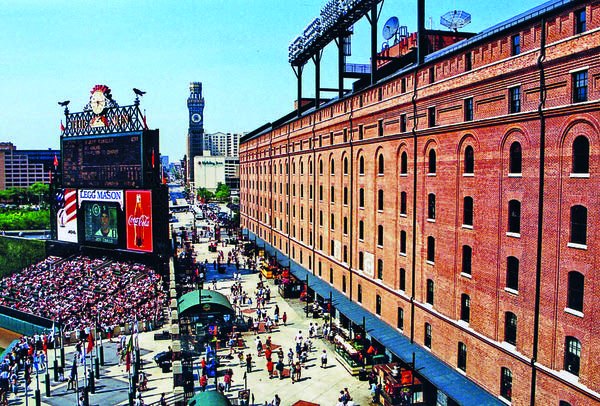Eutaw Street outside of Oriole Park at Camden Yards in Baltimore. Oriole Park was designed to evoke the feeling of an old-time ballpark.
