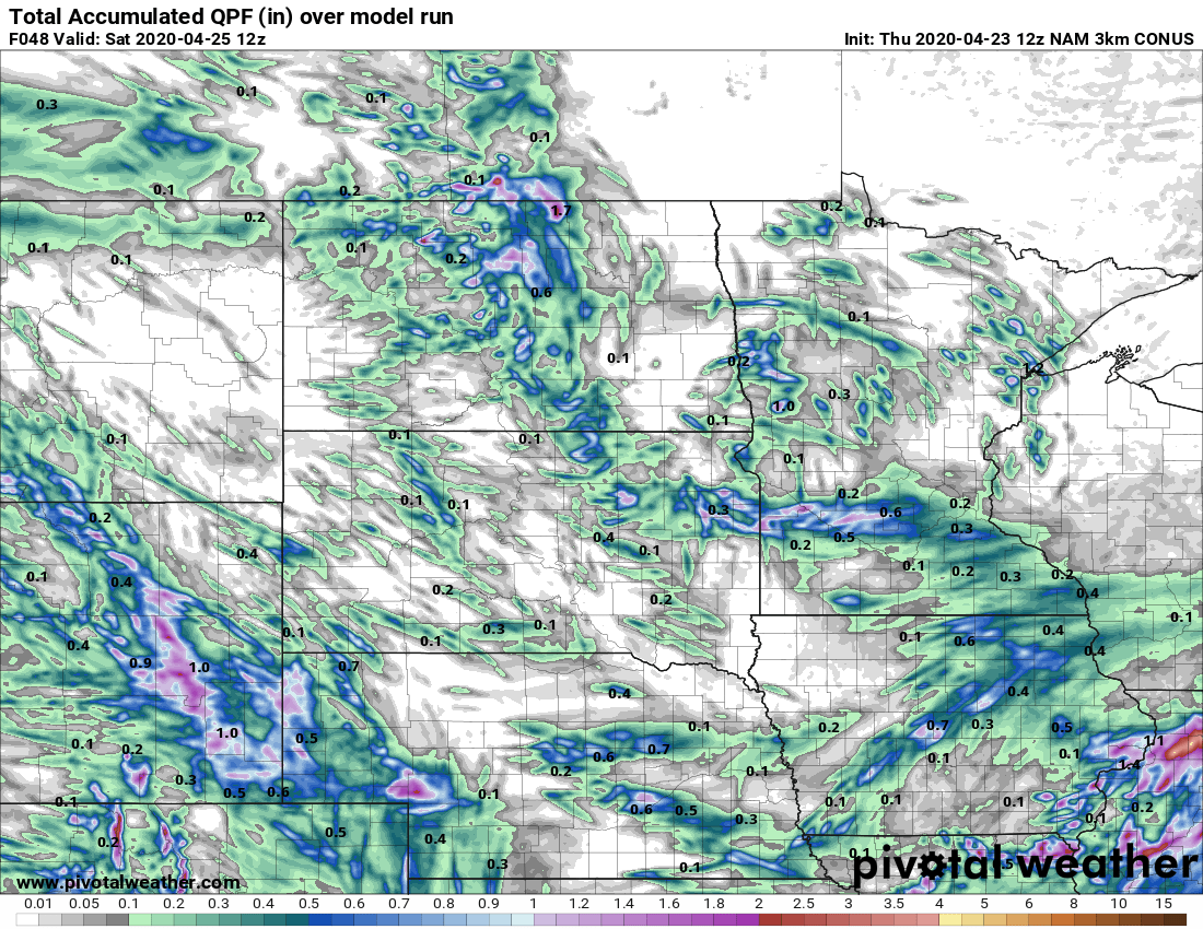 NOAA NAM model precipitation output through Friday